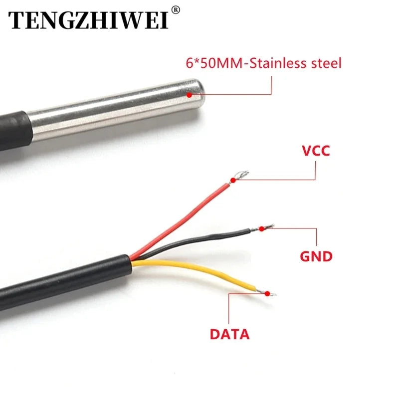 1PCS DS1820 Stainless Steel Package Waterproof DS18b20 Temperature Probe Temperature Sensor 18B20 5M