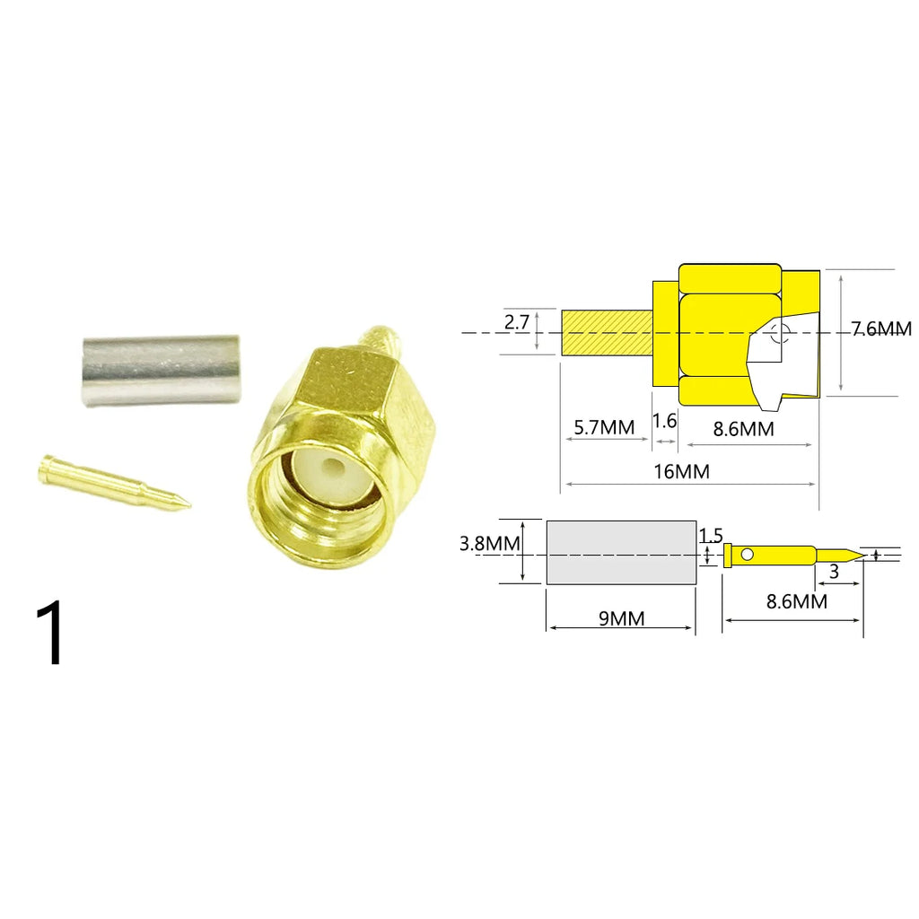 New 1- 10PCS SMA  Male Plug Female Jack /RP RF Coax Connector Crimp For LMR100 RG174 RG316 Cable Straight Goldplated Adapter