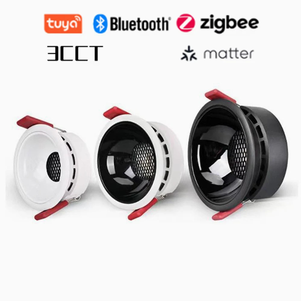 3CCT Tuya Bluetooth/Zigbee Matter Recessed Smart LED Anti Glare Downlight Lamp 7W-20W Spot Light Fixtures Indoor Home Lighting