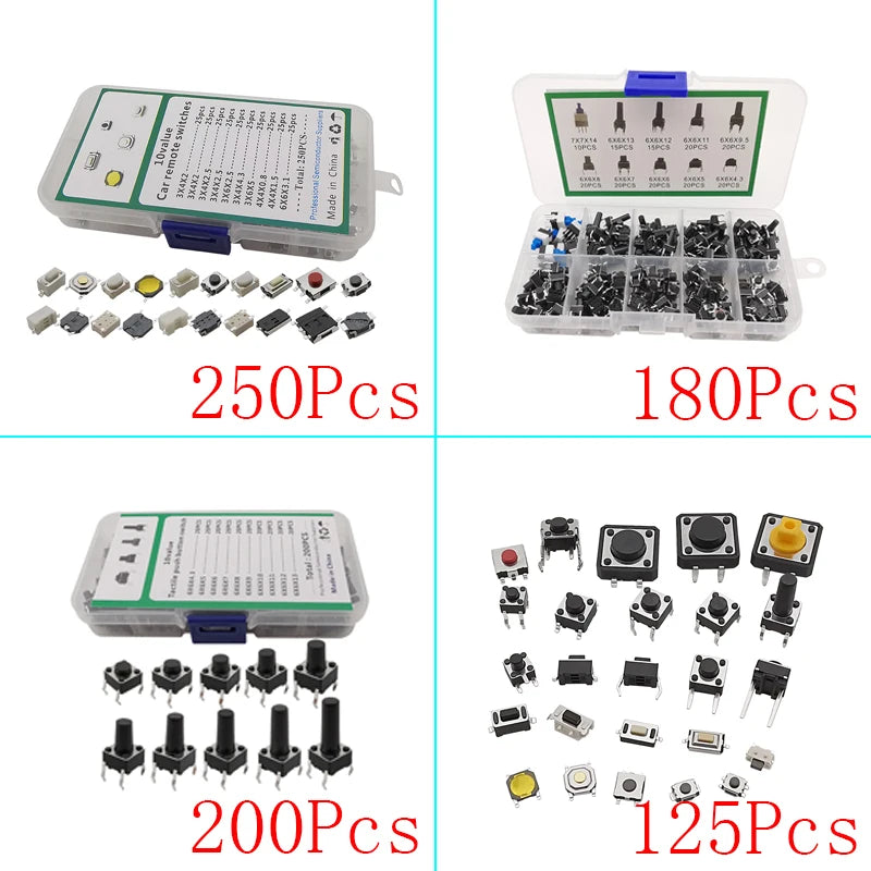 SMD DIP Micro Momentary Tact Switch Self-reset Push Button Micro Switch Assortment Kit for Car Remote Control Tablet