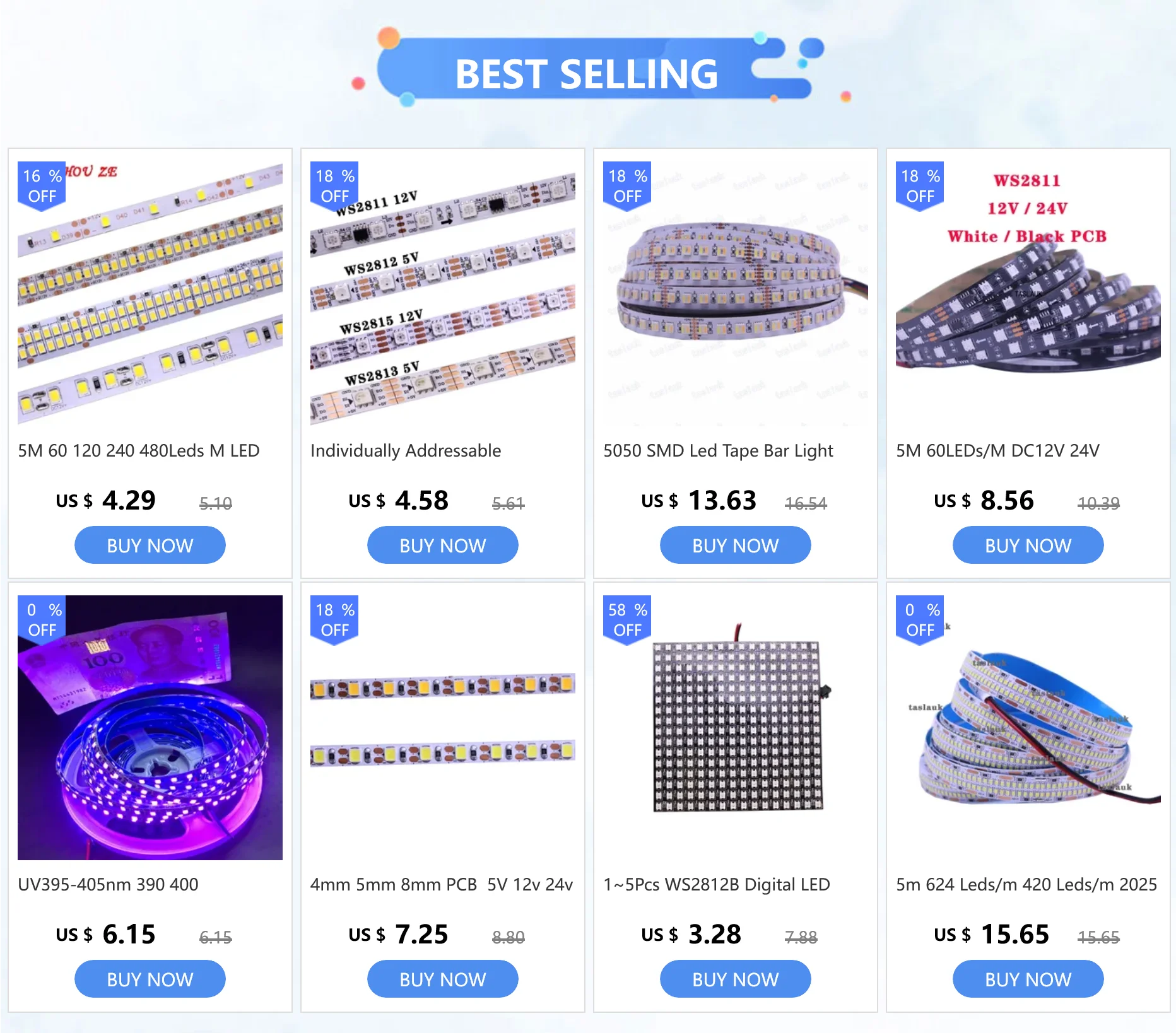 1/2/3/4/5m/lot 10mm PCB 2835 SMD 1200 LED Strip Tape DC12V 24V IP20 Non Waterproof Flexible Light 240 Leds/m, White Warm White