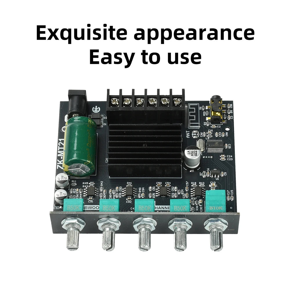 MT21 2.1 Channel Bluetooth 5.0 Digital Amplifier Module 100W+50W+50W Subwoofer Audio Board Treble Bass Adjustment AUX Input for Speaker DIY