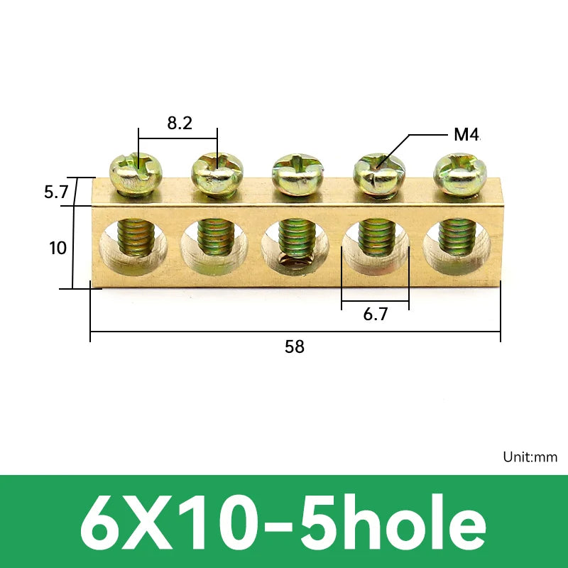 1 PCS Multi Specification Brass Ground Strip 5/6/7/8/9/10/12/15/20 Hole Brass Rod Grounding Terminal Ground Bar Terminal Strip