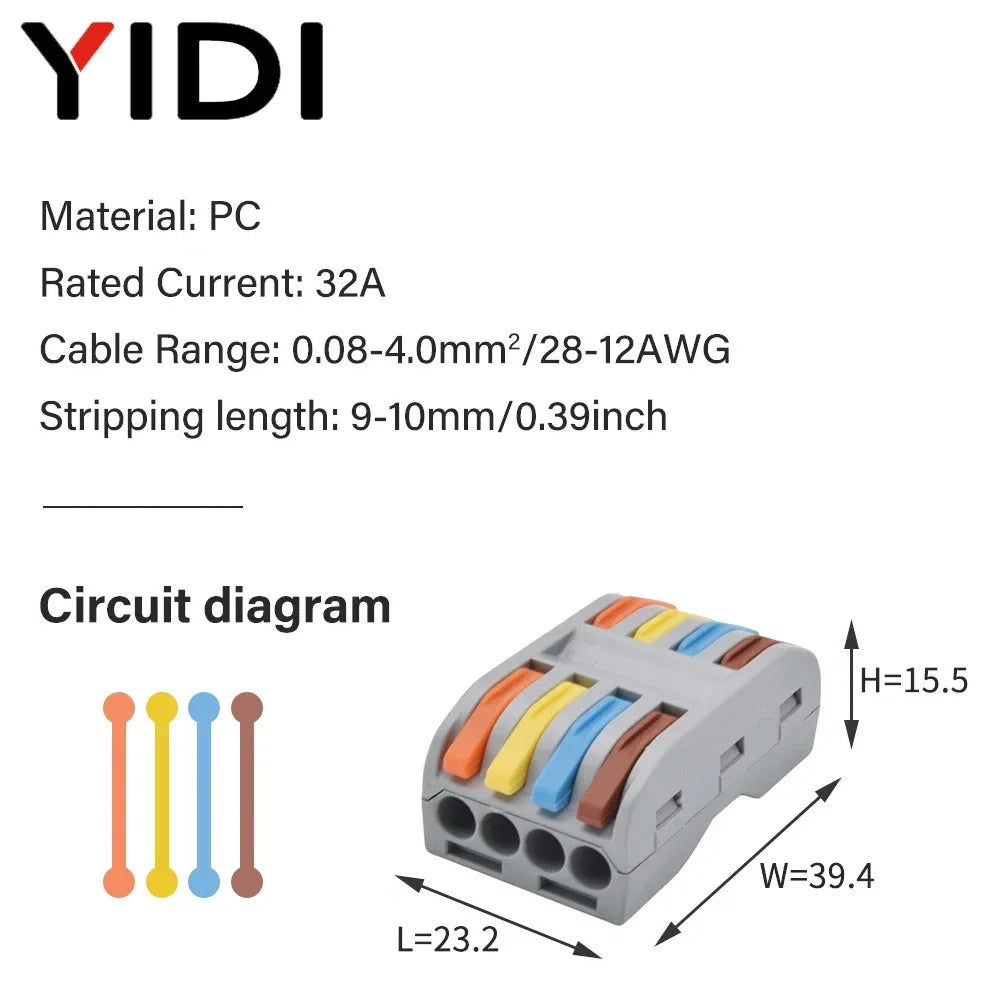 5pcs/lot Splitter Cable Push-in Lever Connection Terminal Block 1 In Multiple Out Combined Compact Quick Splice Wire Connector