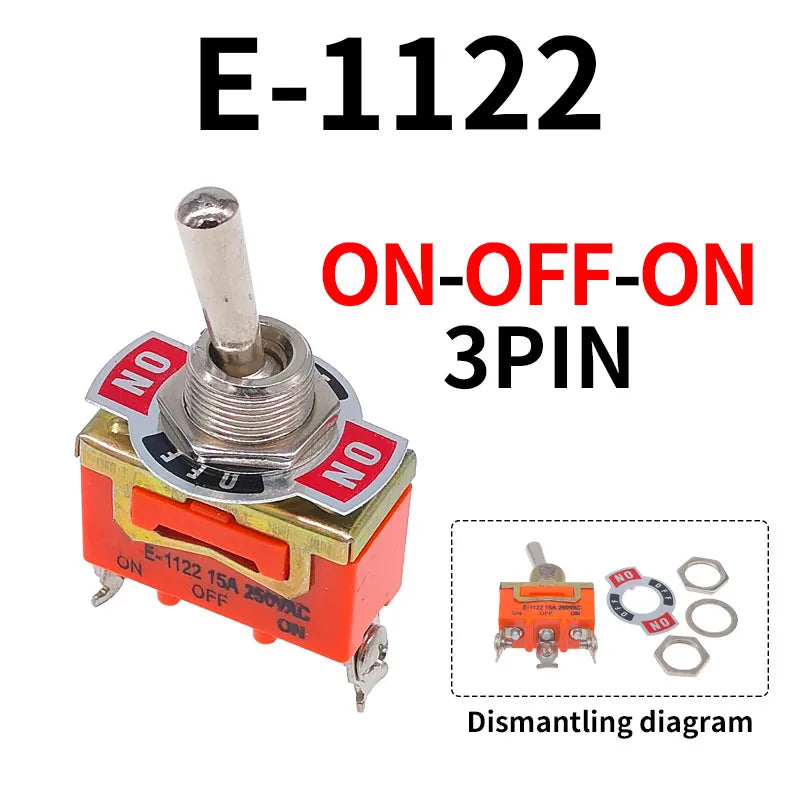 Toggle Switch SPST DPDT 250V 15A 2 3 Position Latching ON-OFF ON-ON ON-OFF-ON E-1322 1021 1122 1121 1221 1321 Cap Waterproof