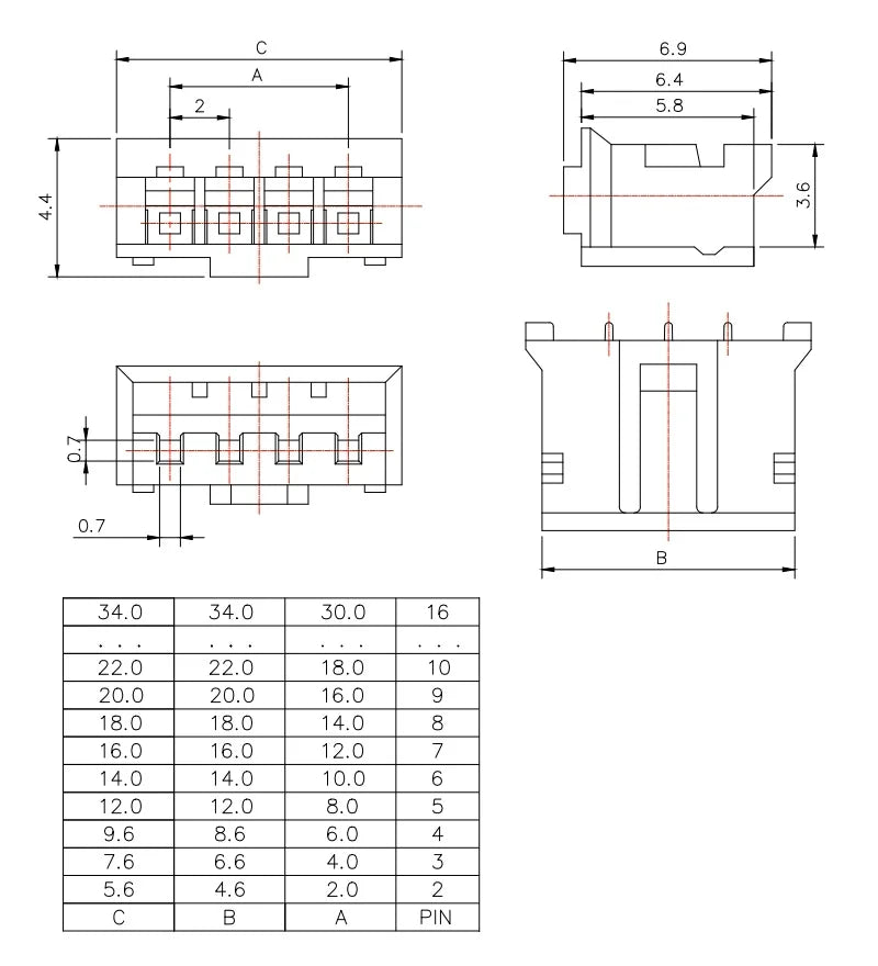 PH2.0mm Connector 2.0mm Pitch 2p3p4p5p6p7p8p 10p 11p12p 13p 15p 16pin Housing Straight/ Curved Pin Header Terminal JST PH2.0mm