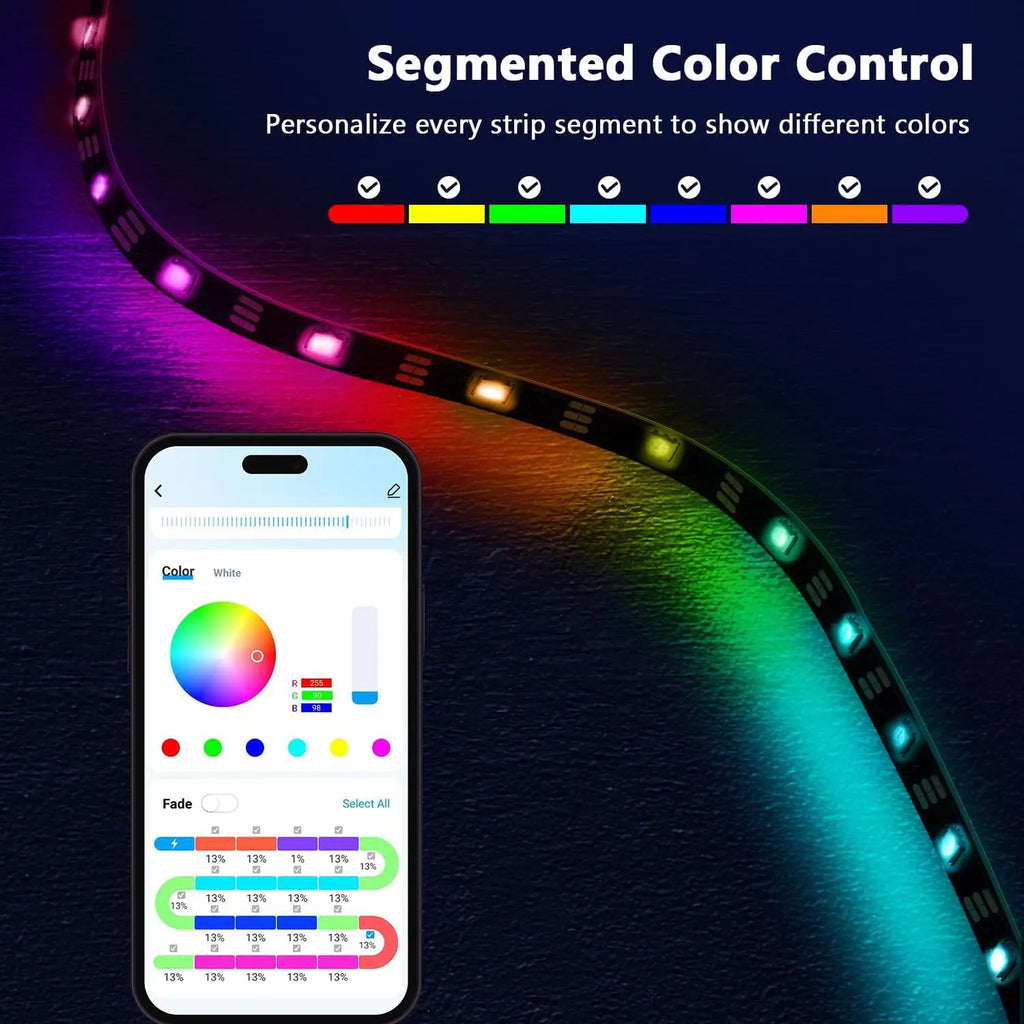 Tuya Smart WIFI RGBIC LED Strip Light Tape Addressable WS2811 IC Flexible RGB Neon LED Light USB APP Control for Alexa Google