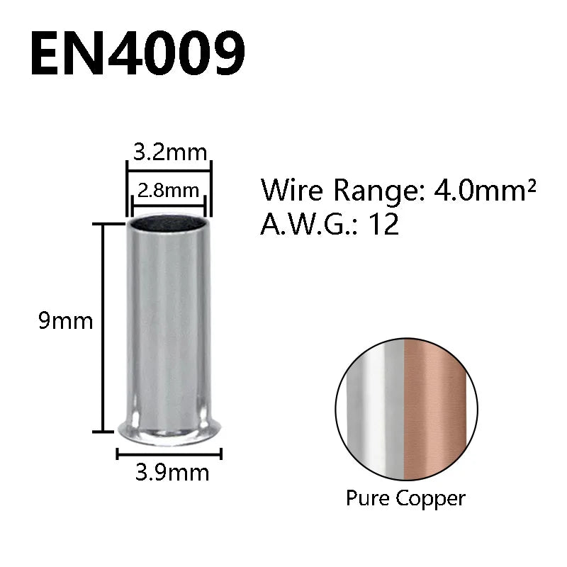 Pure Copper Non-Insulated Cord End Terminals Kit EN0508 EN1008 EN4009 Naked Wire Ferrules Crimp Terminals Wire Connector