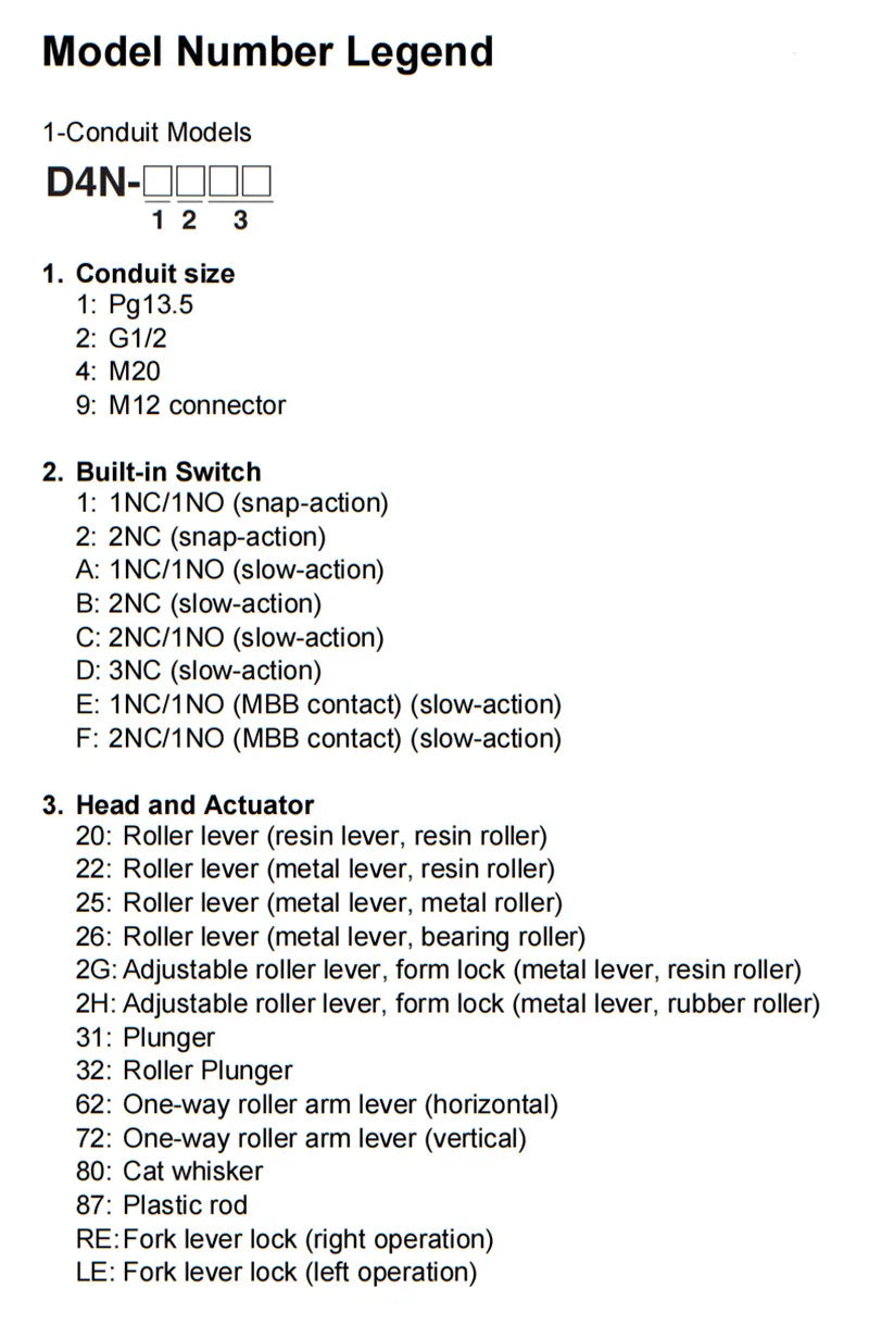 Authentic New Omron D4N-4A72 112G 212G 212H 412G 1120 2120 Safety Limit Switch Conduit Models