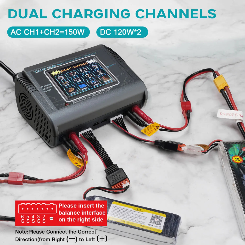 HTRC T240 High Power Battery Charger AC150W DC 240W 10A Dual Channel Touch Screen Lipo Balance Chargers Discharger for RC Models