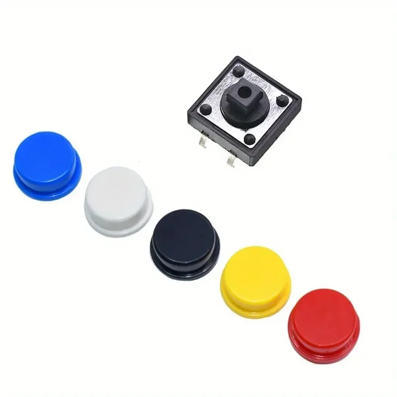 25Sets Keycap Tactile Push Button Switch Momentary 12*12*7.3MM Micro Switch Button Circular Cap Kit (5 Colors) , for Arduino