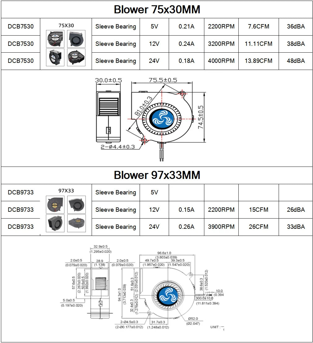 30MM 40MM 50MM 60MM 75MM 97MM Cooling Fan Brushless Motor Case Fan Blower Fan Humidifier FanInduction Cooker Fan 5V USB Plug