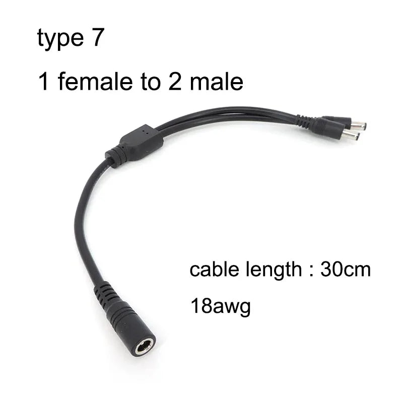 2 Way DC Power Adapter Cable 5.5mm X 2.1mm 1 Male to 2 Female 2 Male Splitter Connector Plug Extension for CCTV LED Strip Light