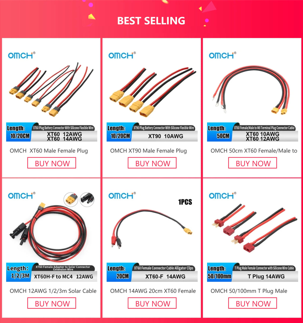 OMCH XT90 Male Female Plug Battery Connector With Silicone Flexible Wire 10AWG For RC Airplane Lipo Battery Drone Car