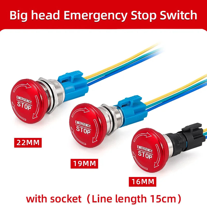 Metal Emergency Stop Button Switch 16/19/22mm Mushroom head Waterproof Stainless steel  Press Rotary Power off STOP 1NO1NC2NO2NC