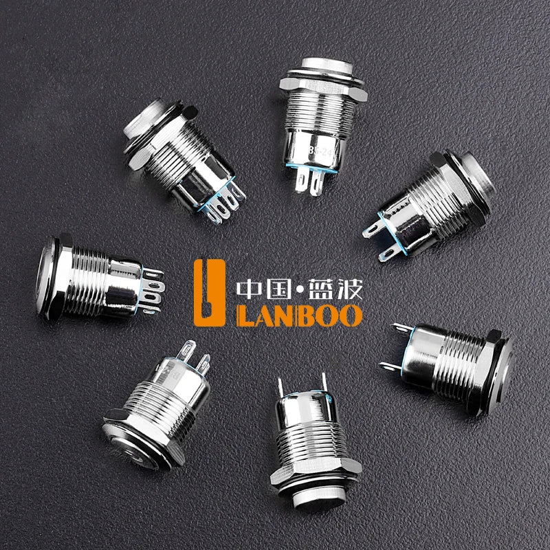 LANBOO 12mm Economy Mini Metal Push Button Switch 1NO Ring/Power Illumination Momentary or Latching