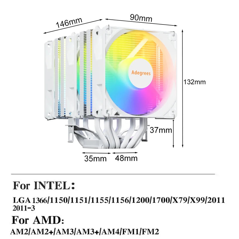 6 Heat Pipes CPU Air Cooler 4Pin PWM PC Procesor Tower Cooler for Intel LGA 1700 1200 1150 1151 1155 2011 X79 X99 1366 AM5 AM4