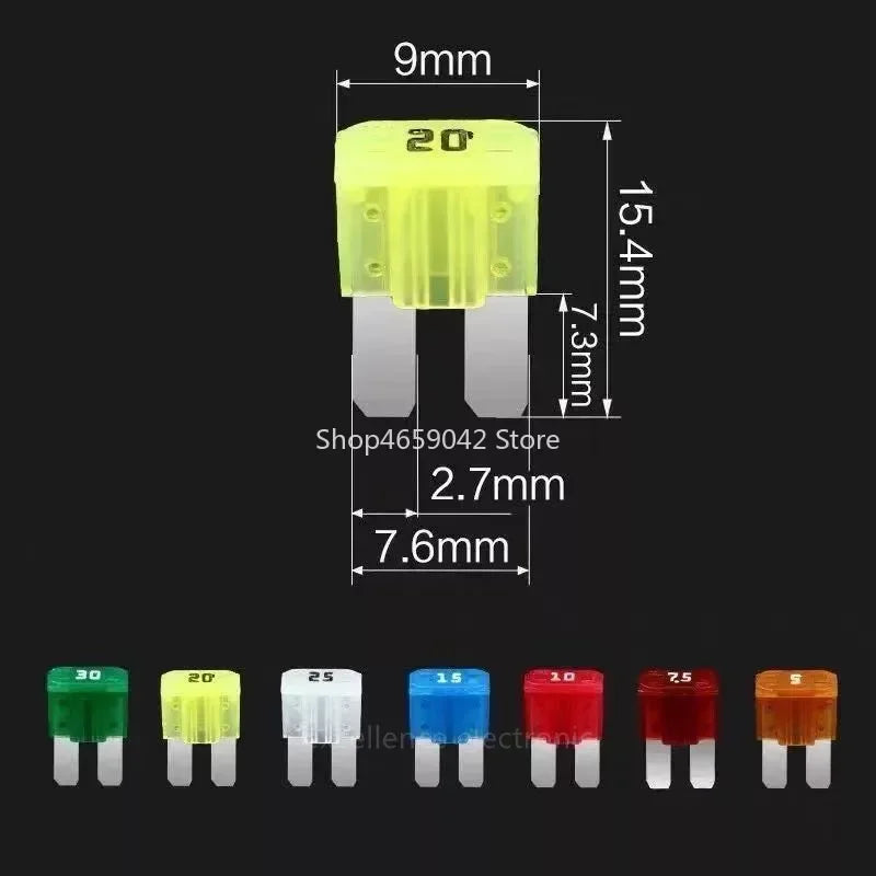 50/10pcs Mini M2 Car Fuse Long Foot Insert 5A 7.5A 10A 15A 20A 25A 30A 32V Micro 2 Long Foot Auto Fuse Electric