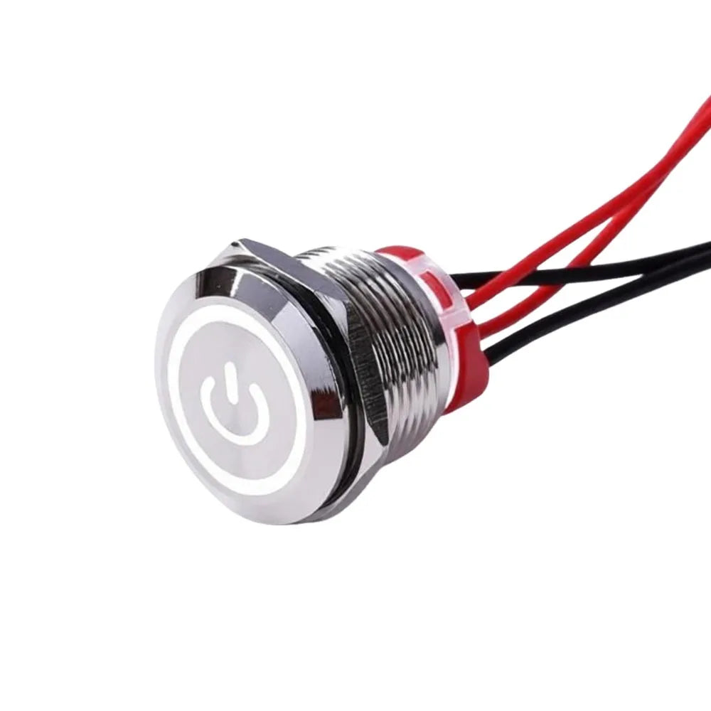 New 16/19/22mm Push Button Switch Metal Latching Action Panel Mount Switch Pre-Wired Illuminated Ring Short Body