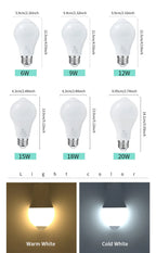 4PCS 20W 18W 15W 12W 9W 6WLampada LED E27 Radar Motion Sensor Light Bulb 189-265V Infrared Detection Smart Lamp Working in Night