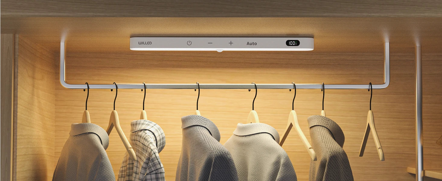 WILLED Under Cabinet Lights Rechargeable Battery Display 60 LED Touch Light Bar Motion Sensor Light Closet Light Night Lights