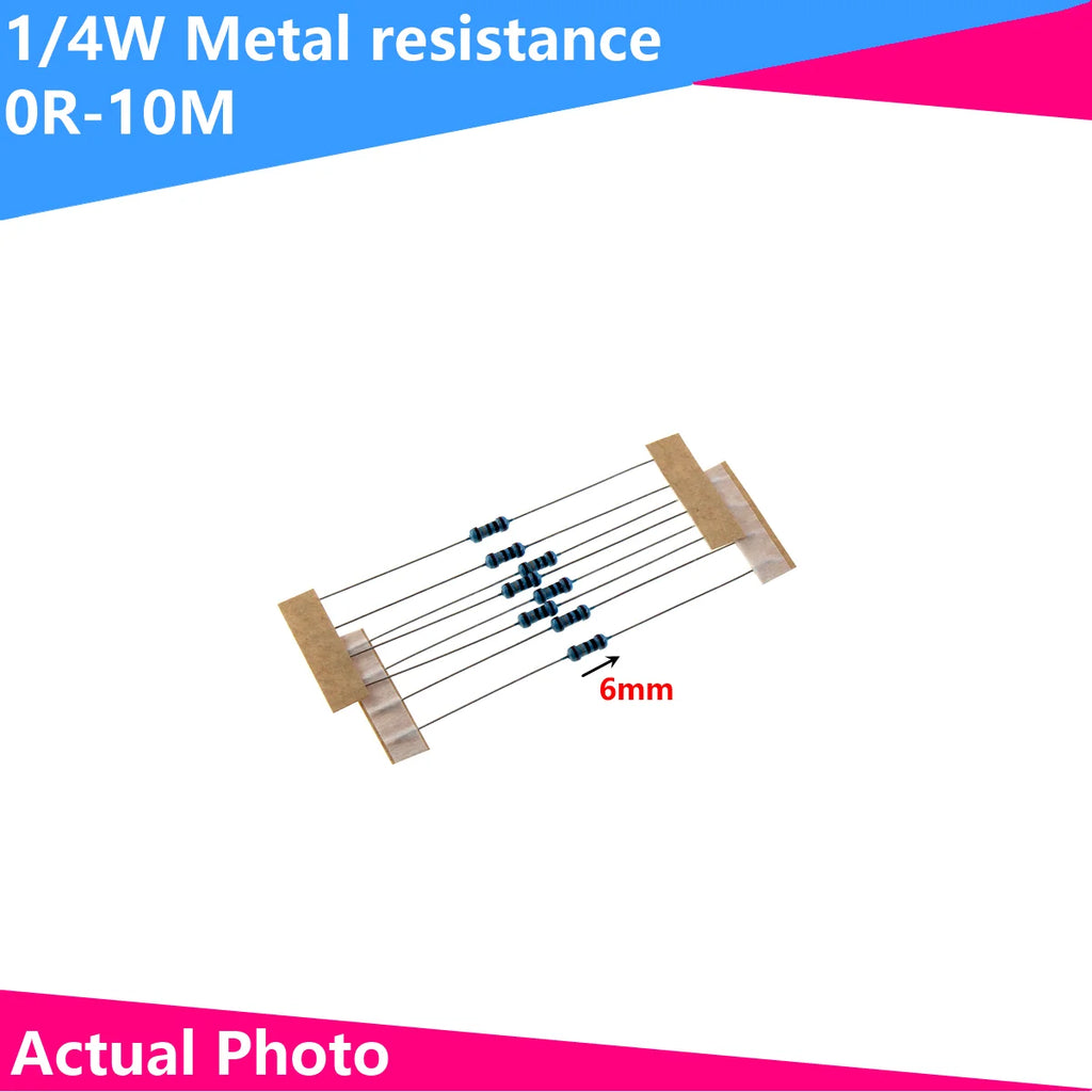 50PCS 1/4W 0.25W resistor resistance Metal film 1R 2R 3R 4.7R 10R  33R 47R 100R 220R  470R 1K 2. 3.3K 4.7K 10K 22K 33K 100K-10M