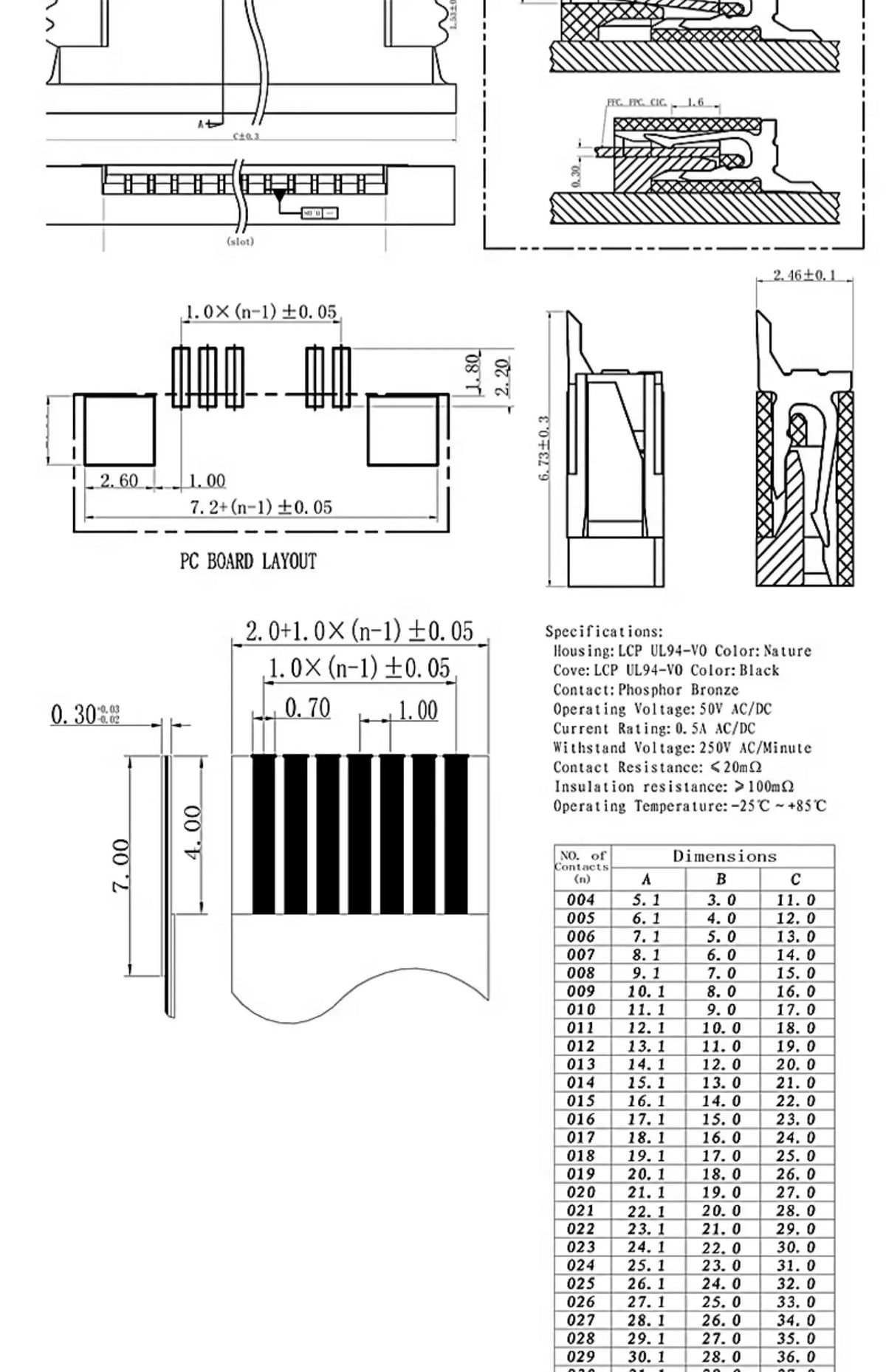10Pcs FPC connector socket 0.5/1.0mm flip cover/up/down connection 4/5/6/7/8/10/12/14/16/18/20/22/24/26/28/30/32/34/40/45/50/60P