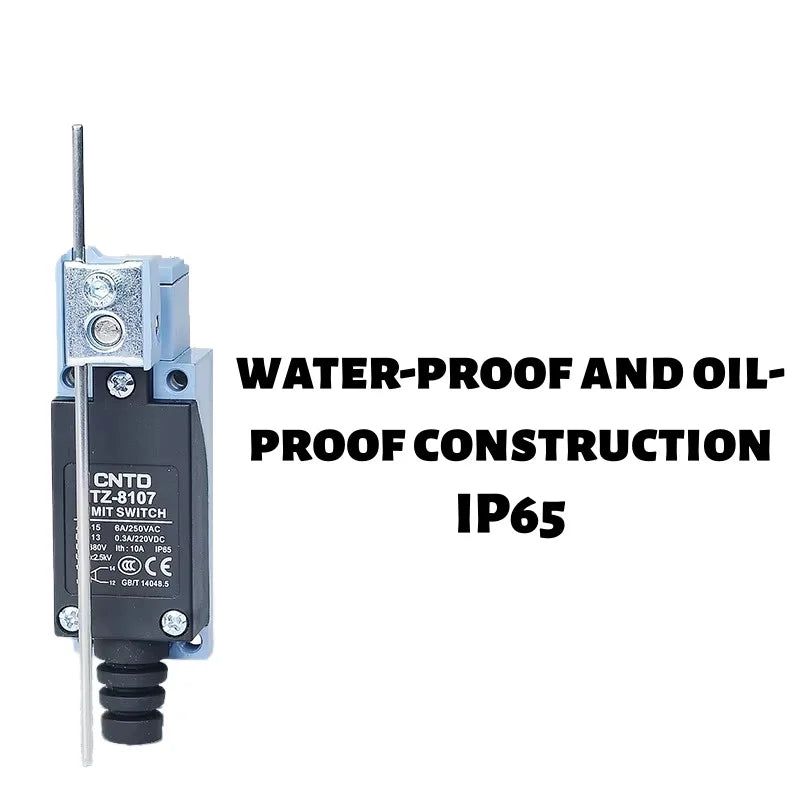 Limit Switch, CNTD TZ‑8107 metal plastic housing 1NO1NC contact, 10A 250VAC IP65 flexible wire rod type, travel sensor for machi