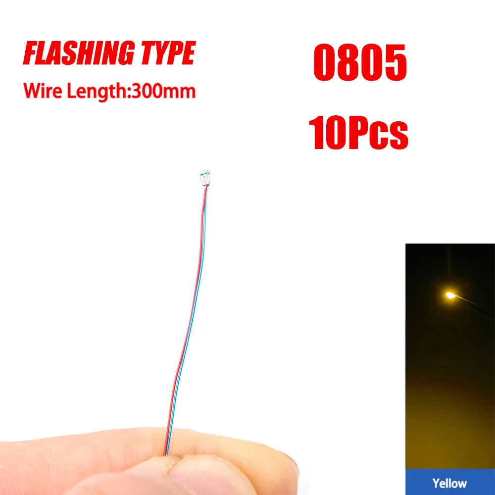 10Pcs/bag 0805 FLASHING SMD Lamp Wired Micro Litz Led Pre-Soldered Chip Wired 30cm 3V Railway DIY Model Toy Light Wires