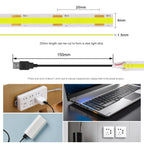 DC 5V USB COB Strip Width 8MM Flexible LED Strip Cabinet Light Lamp Home Decor TV Backlight Pink/Red/White/Ice Blue/Yellow/Green