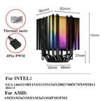 6 Heat Pipes CPU Cooler Black/White Silent RGB Cooling Fan for Intel LGA 1700 1200 1150 1151 1155 2011 X79 X99 1366 AMD AM5 AM4