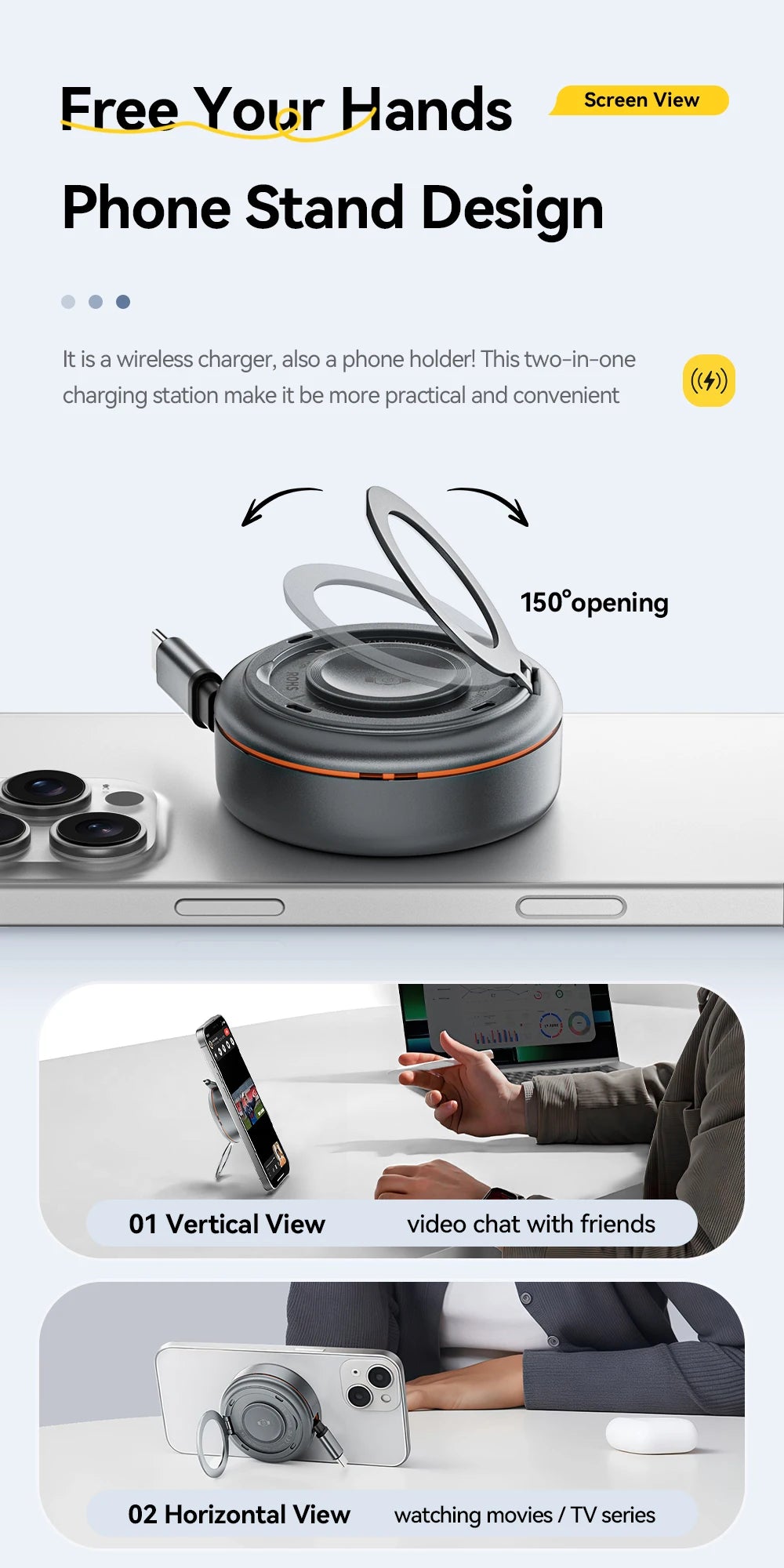 Essager 15W 3 in 1 Magnetic Wireless Charger With 96cm Retractable Type-C Cable For iPhone 16 15 14 13 Pro Max Airpods Watches