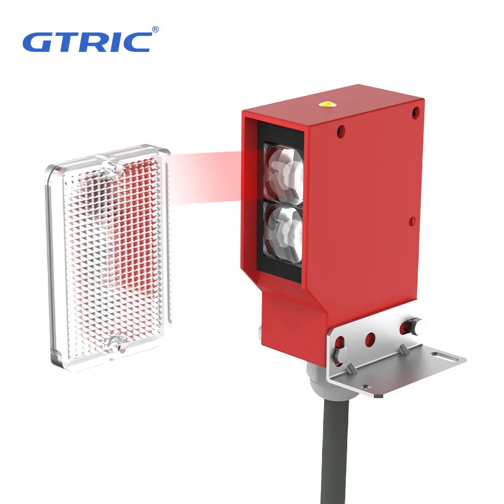 GTRIC Photoelectric Sensor Retro-reflective Square Photoell Infrared Switch IP67 Waterproof 24-220V AC DC Universal 10m Distance