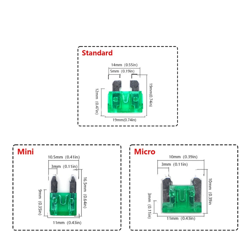 Small Medium Auto Fuse Holder Waterproof 32V Mini 18/1614/12/10AWG And Car Blade Fuse 3A 5A 7.5A 10A 15A 20A Standard/Mini/Micro