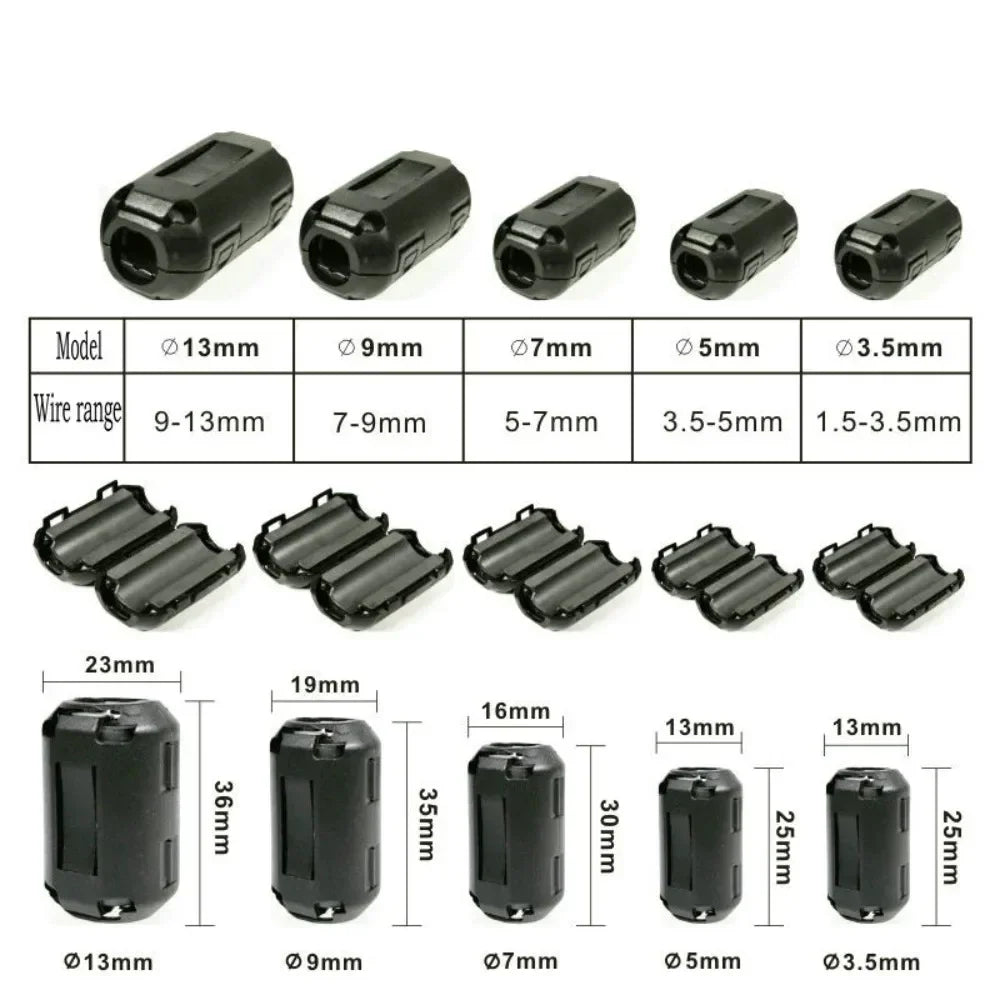 3.5-15mm Clip Ferrite Bead EMI Filter RFI Suppressor for Power/USB/HDMI Cables, PC/TV/Audio Noise Reduction