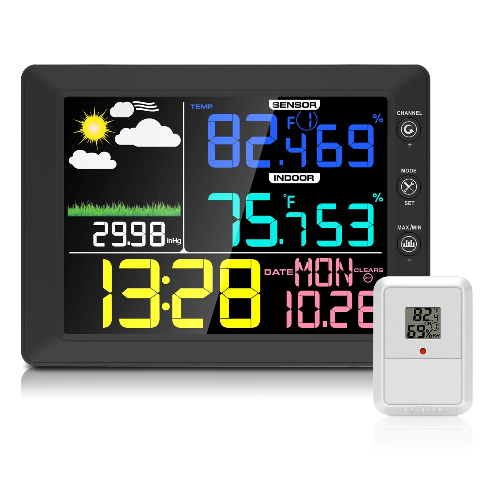 2025 Digital Thermometer Wireless Weather Station with 8.3'' Color Screen 3-in-1 Indoor/Outdoor Sensor Dew Point Monitor