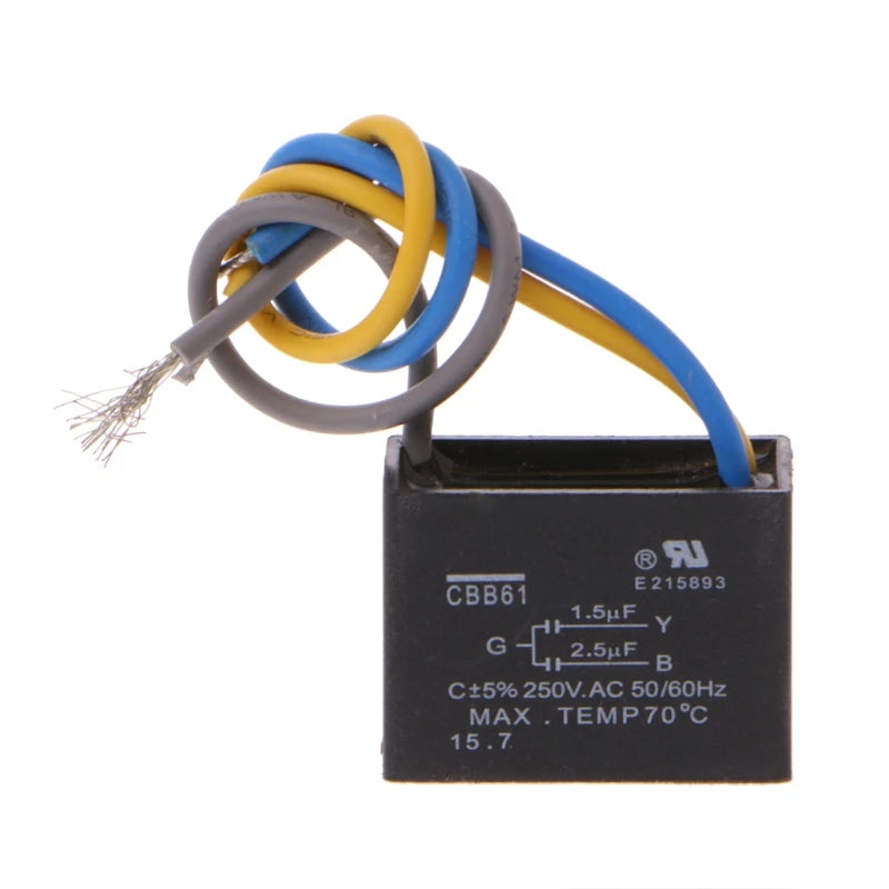 Black CBB61 1.5uF+2.5uF 3 Wires 250V 50/60Hz Capacitor For Ceiling Fan