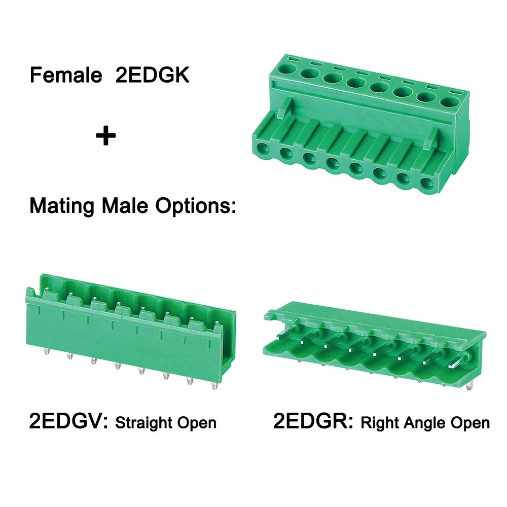 100pcs/50pairs 5.08mm Plugin Female Plug Receptacles Right Angle Straight Male Wafer 2EDGK 2EDGR/2EDGV PCB Wire Terminal Block