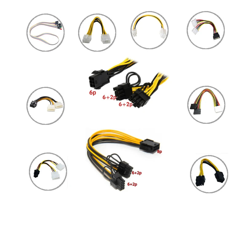 Multi Models 8Pin Adapter Splitter Power Cable 6Pin Cable 8Pin Cable SATA Cable Molex 4Pin for PCI Express GPU Video Converter