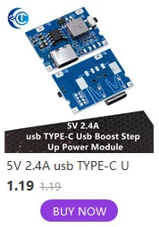 LiPo Battery Charging Protection Module, 5V 2.4A USB Type-C Boost Converter Power Supply Board