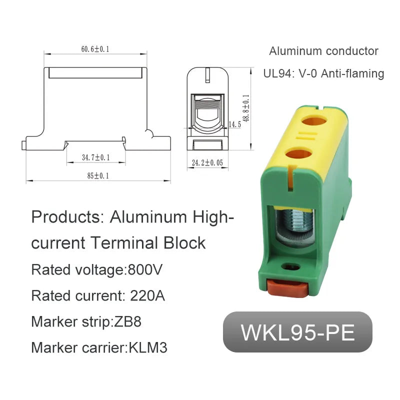 Aluminum Power Distribution Block WKL 50/95/150/240 mm² Cable Connector Din Rail Terminal Block Box WKL50/WKL95/WKL150/WKL240