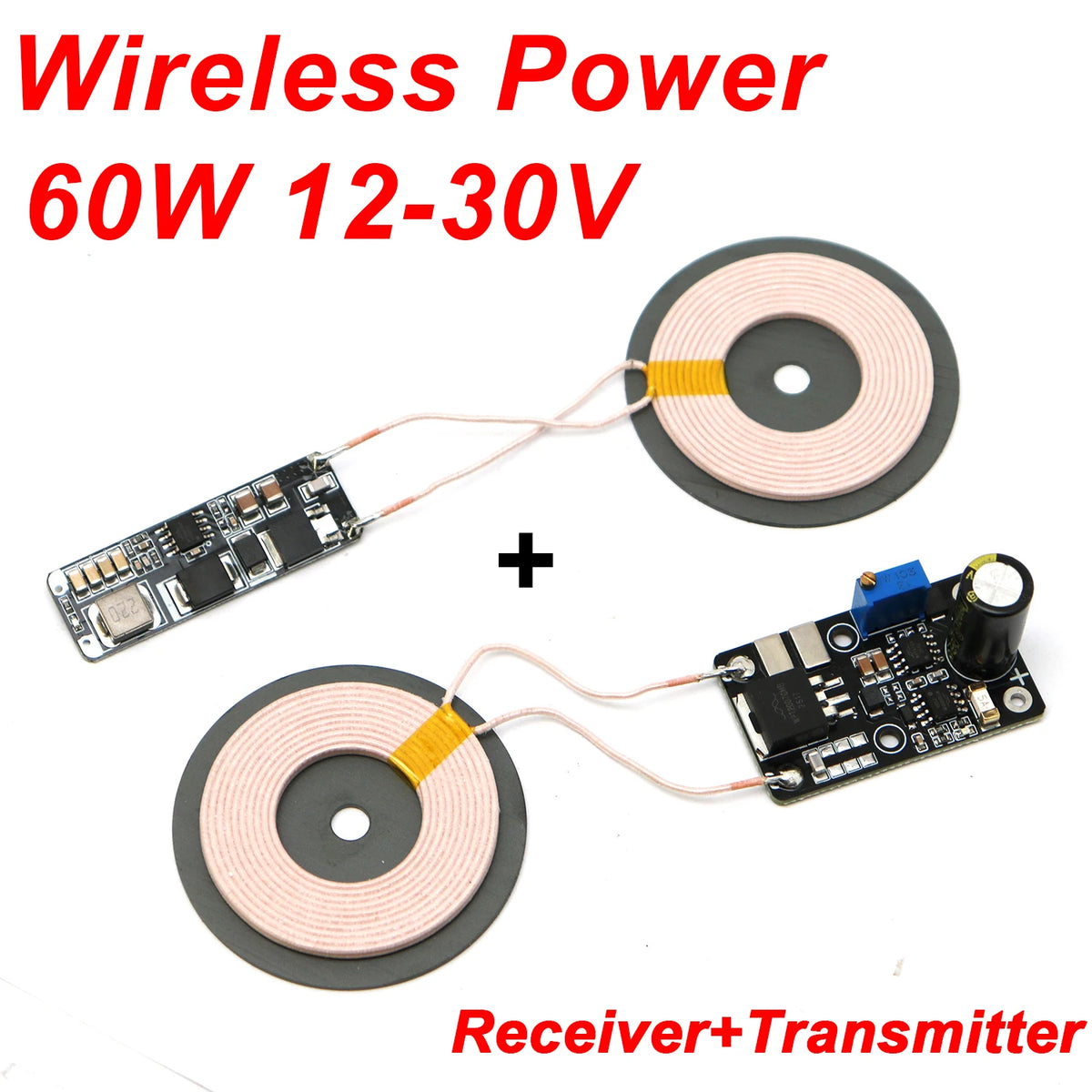 60W Wireless Power Supply Transmitter Receiver module for Robot Wireless Charging Coil High Efficiency Magnetic isolation sheet