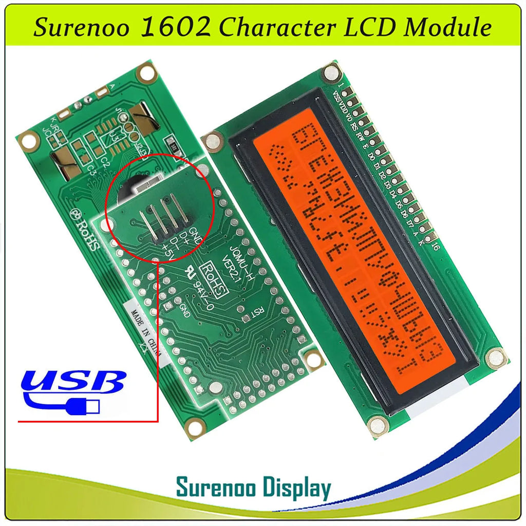 Surenoo LCD2USB USB 162 16X2 1602 Character LCD Module Display Screen Panel sutible LCD Smartie & AIDA64 for DIY PC