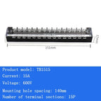 TB15A 25A 45A Copper Wiring Terminal Block 3/4/5/6/8/10/12 Position Electrical Connector Board Current Terminal Strip