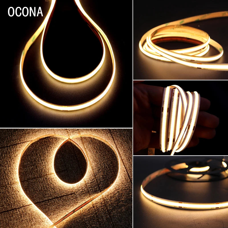 OCONA Ra97+ High CRI COB LED Strip Light 8mm Flexible 480LED/m LED Tape Lights Ribbon 24V Warm/Cool White 2700K 5000K Dimmable