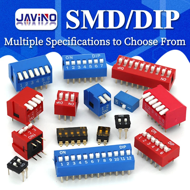 5PCS Slide Type Switch Module 1 2 3 4 5 6 7 8 10PIN /1.27/2.54mm Position Way DIP/SMD Pitch Toggle Switch Blue Snap Switch Dial