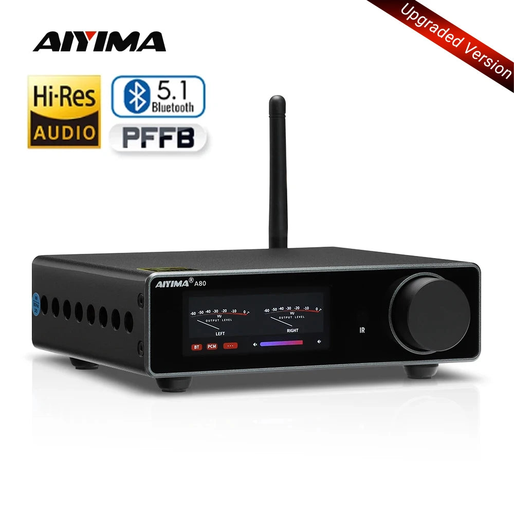 AIYIMA A80 Upgraded TPA3255 DAC Bluetooth PFFB Stereo Power Amplifier 300Wx2 Class D HiRes Digital Amp RCA TRS OPT COA USB Input