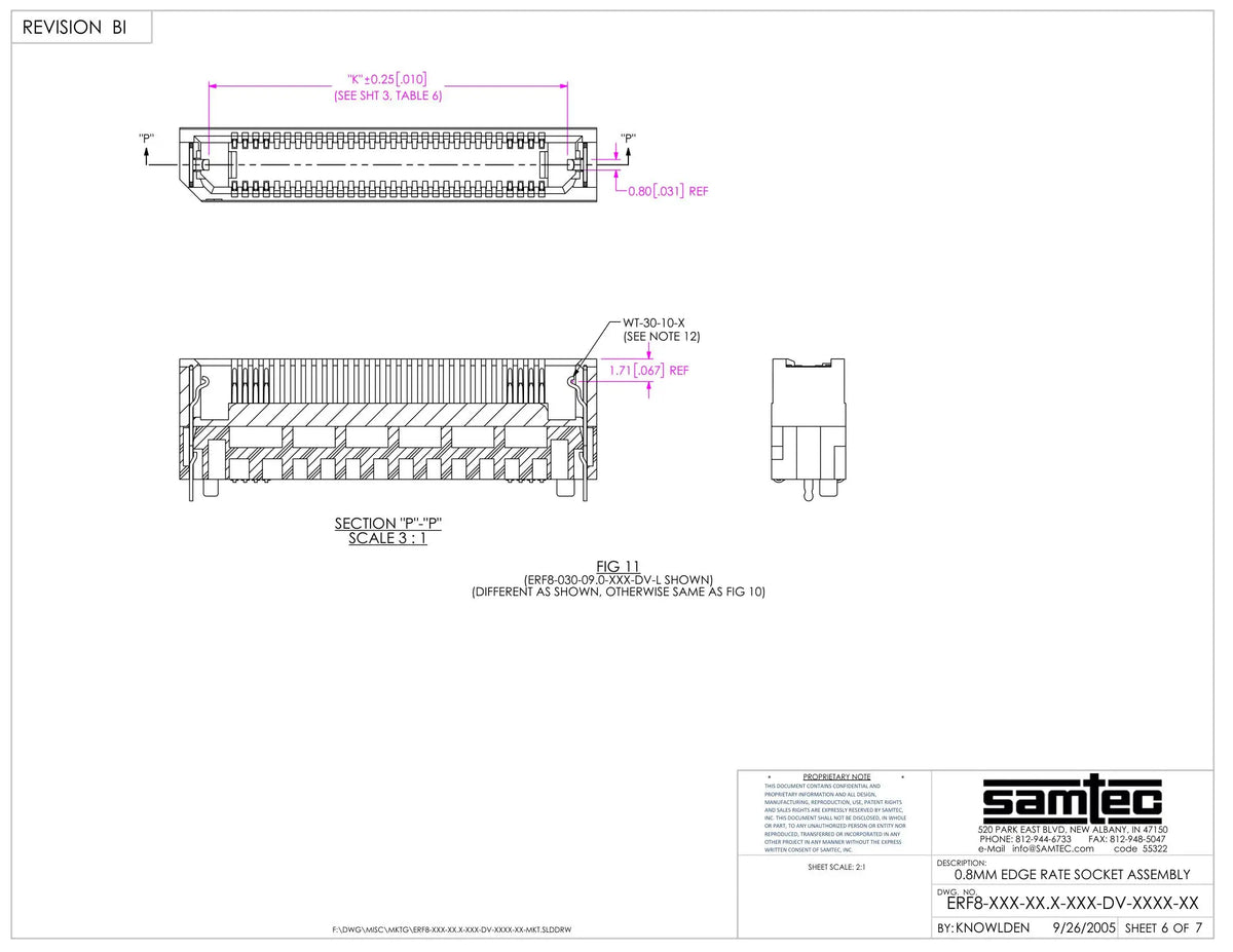 Samtec ERM8-030-05.0-S-DV-L-TR High Speed Board to Board Connector 0.80mm Pitch 30 Position 2 Row SMT Tape Reel
