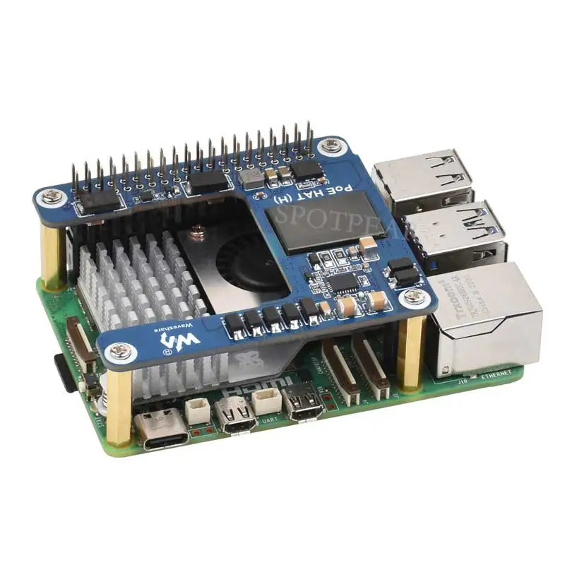 Raspberry Pi 5 PoE MINI HAT (H) 5V / 5A Power over RJ45 Ethernet 802.3af/at Moudle for Pi5 / CM5 Waveshare PoE HAT