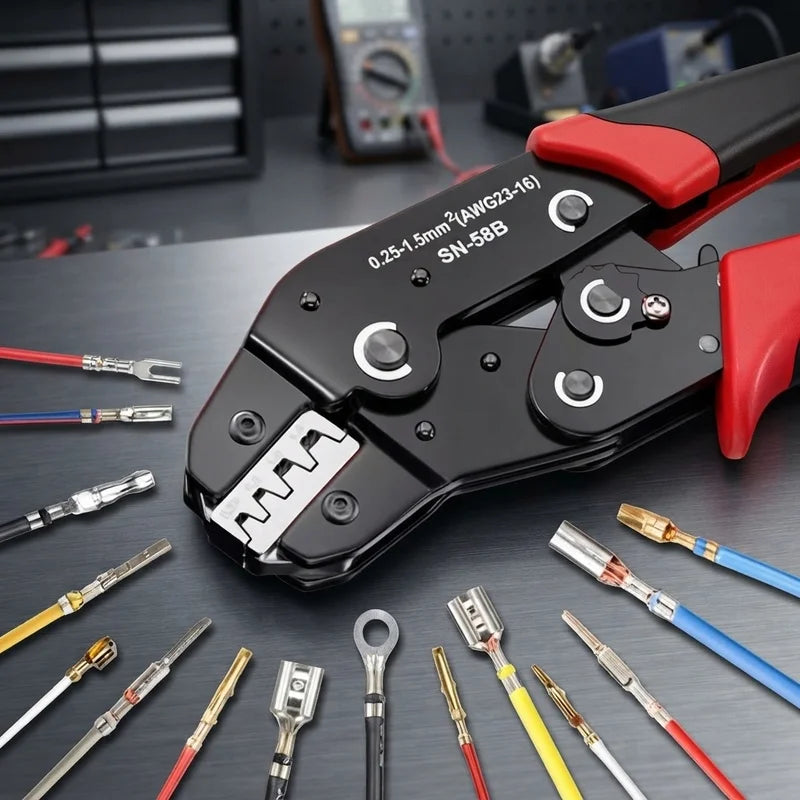 SN-58B Ratchet Crimping Tool, Dupont JST MOLEX TE Open Barrel Terminal Crimper for EPC PCIE SATA Pins 23-16AWG